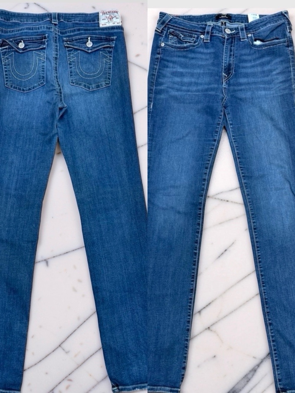 True Religion Men Straight Jeans in Medium Blue Wash